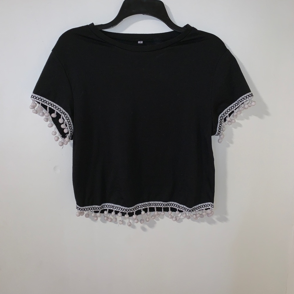 Black shirt with pom-pom tassels